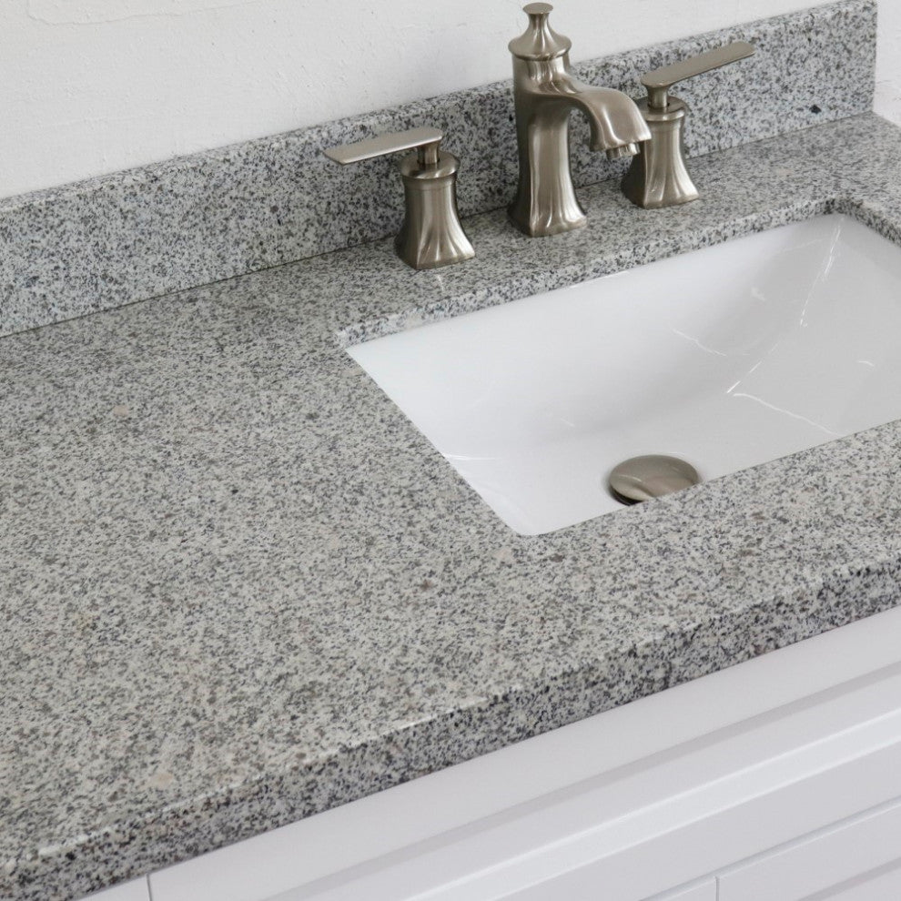 37" Single Sink Vanity, White Finish With Gray Granite