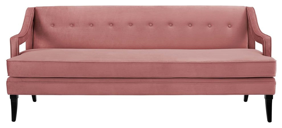Concur Button Tufted Upholstered Velvet Sofa, Dusty Rose