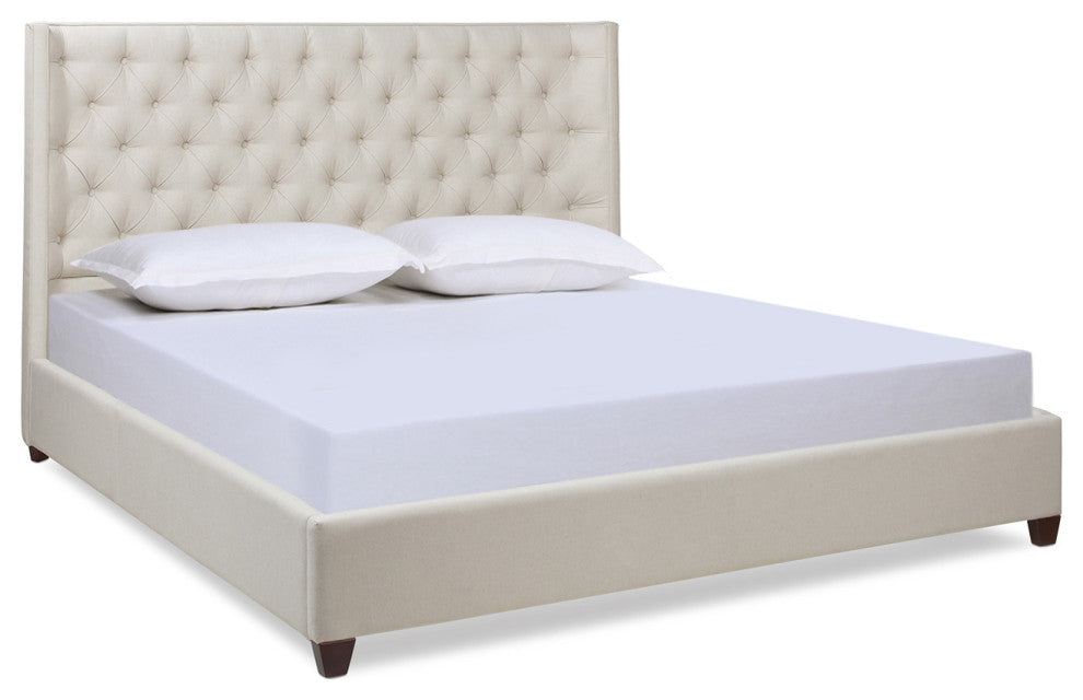 Manhattan Shelter King Platform Bed Frame, Light Beige Linen