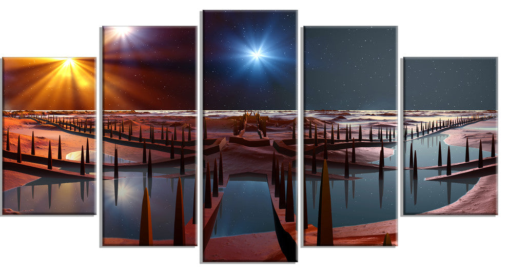 Planet of Souls Alien Land, Landscape Canvas Art Print, 60"x32", 5 Panels