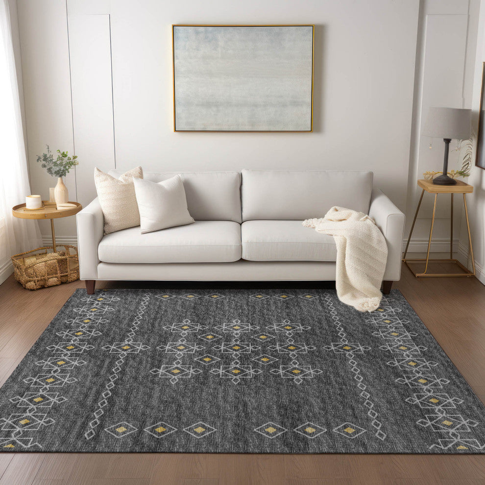 Indoor/Outdoor Sedona SN3 Charcoal Machine Washable 3' x 5' Rug