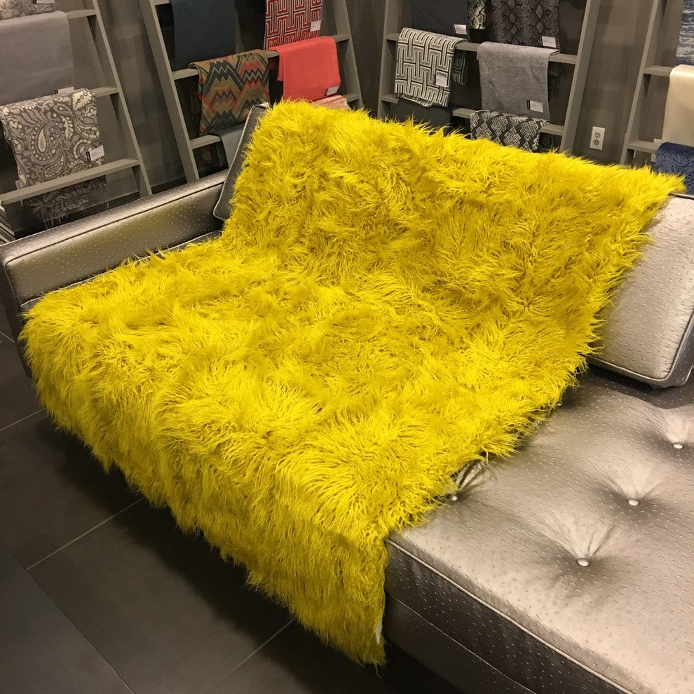 Gigi Luxurious Shaggy Faux Fur Throw Blanket, Curry