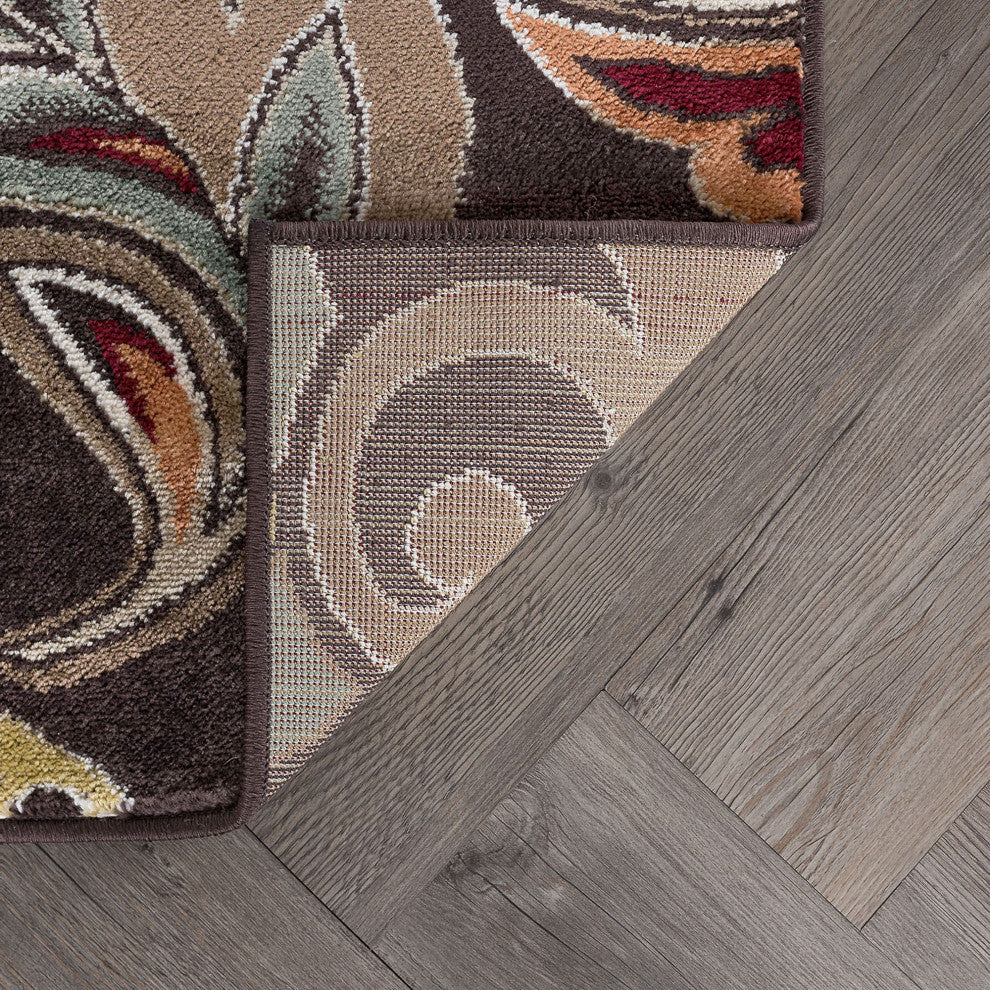 Dilek Transitional Floral Area Rug, Brown, 5'3'' X 7'3''
