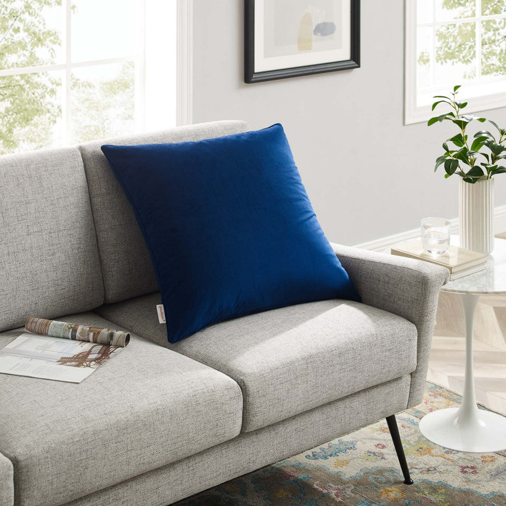 Accent Throw Pillow, Velvet, Blue Navy, Modern, Living Lounge Hotel Hospitality