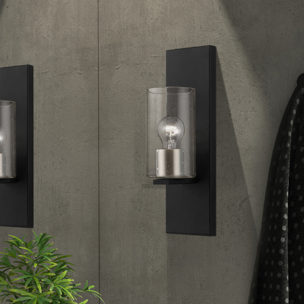 Zurich 1 Light Black With Brushed Nickel Accents Wall Sconce