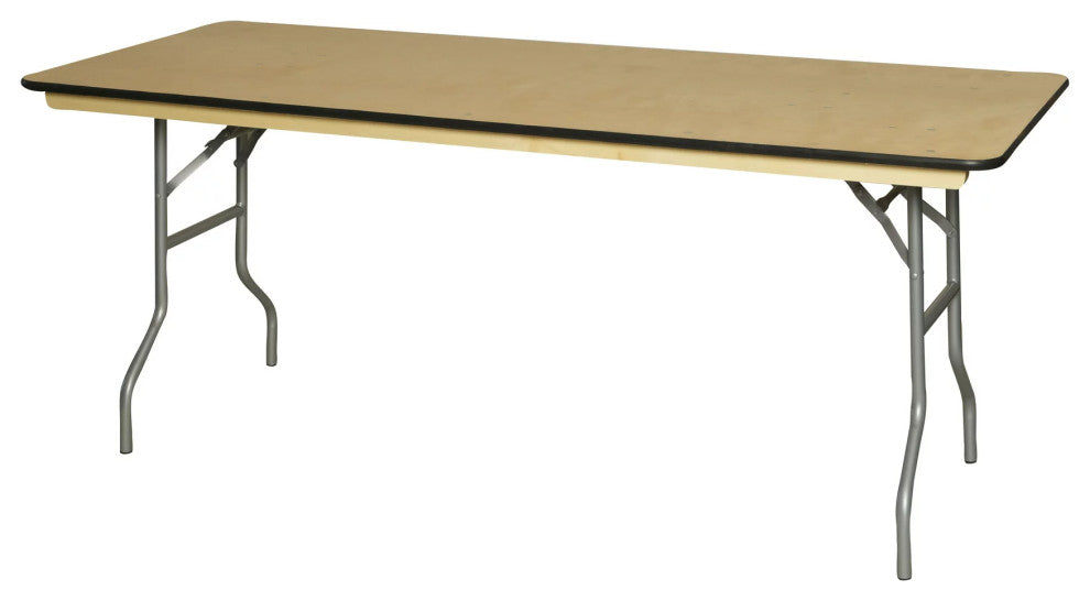 Modern Folding Table, Steel Legs With Rectangular Polyurethane Top & Rubber Edge