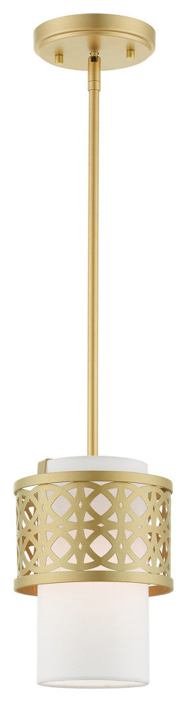 Soft Gold Fretwork, Ornamental, Transitional, Sophisticated Mini Pendant