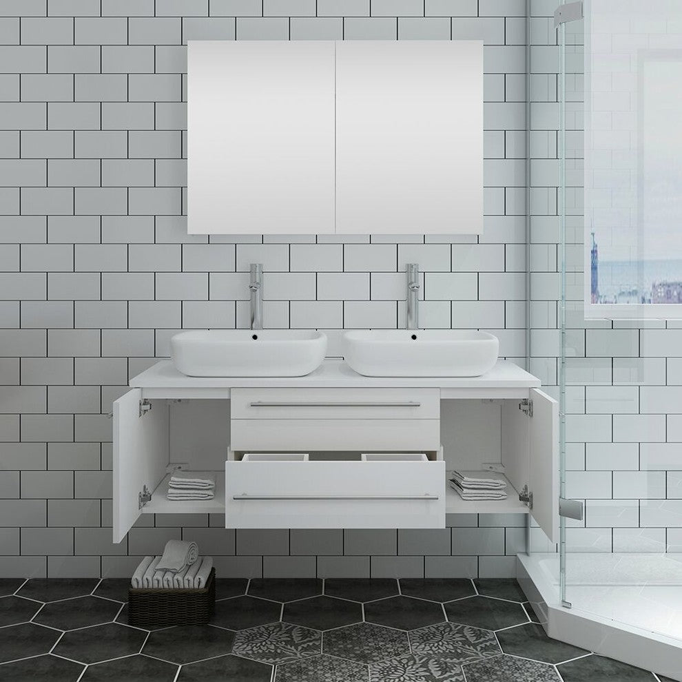 Fresca Lucera 48" Wall Hung Double Sink Bathroom Vanity With Medicine Cabinet