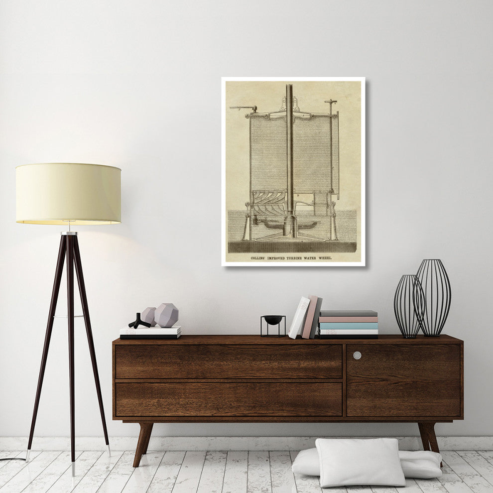 "Collin's Improved Turbine Water Wheel" Print by Inventions, 35"x46"