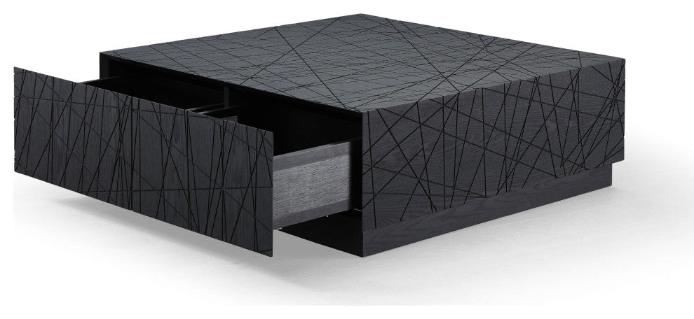 Modrest Kenda Modern Black Oak Square Coffee Table With Storage