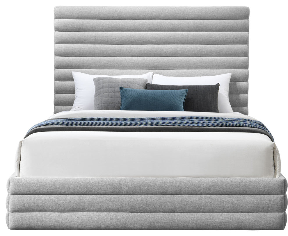 Maxwell Linen Textured Fabric Upholstered Bed, Gray, Queen