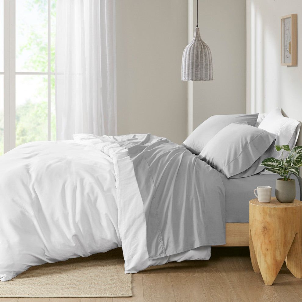 Madison Park Peached Percale Cotton Peached Percale Sheet Set, Grey
