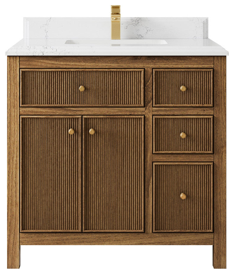 Sonoma Teak 36 Center Sink Bath Vanity in Dark Natural with 1.5" Empira Quartz