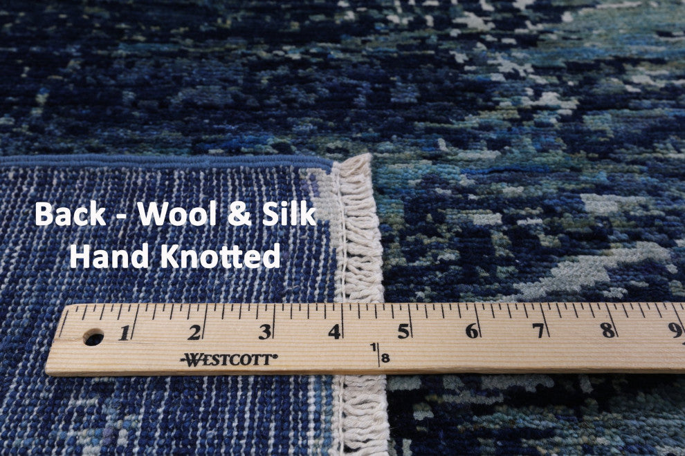 8' 2" X 9' 10" Abstract Wool and Silk Hand Knotted Rug Q4428