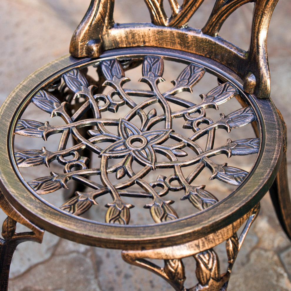 GDF Studio Nassau Outdoor Vintage Style Cast Aluminum Bistro Set with Tulips