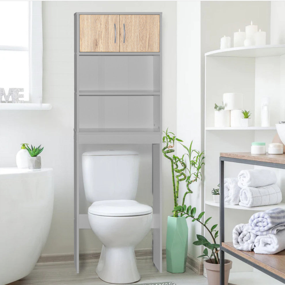 Ace Over-The-Toilet Storage Rack In Light Gray & Natural Oak