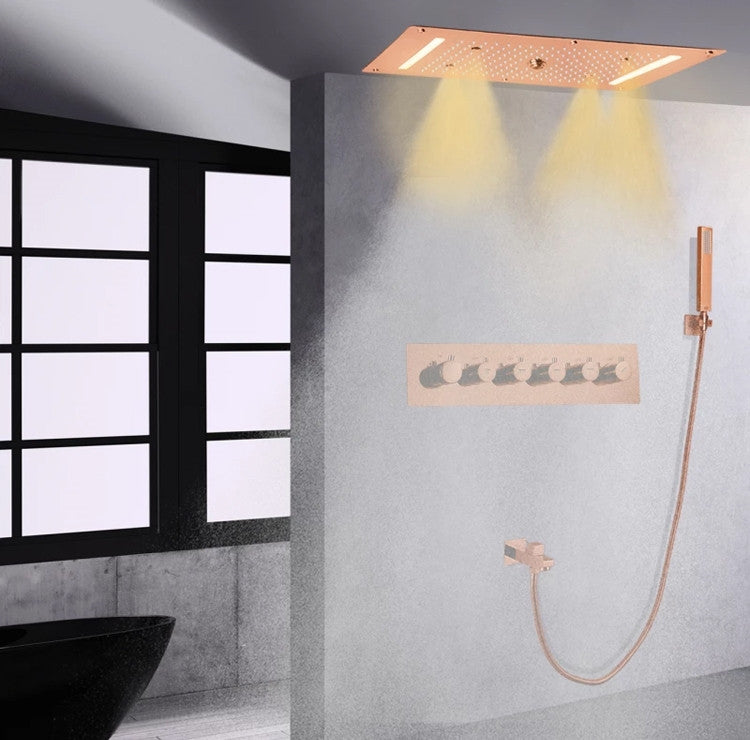 Led Mist Rainfall Shower System and Handheld Shower, Rose Gold