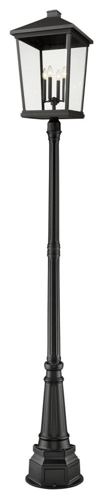 Zlite 568PHXXLR-564P-BK 4-Light Outdoor Post Mounted Fixture, Clear Beveled