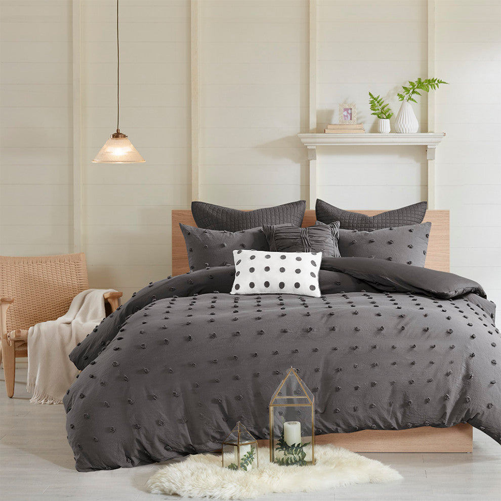 Urban Habitat Brooklyn Pom-Pom 7-Piece Duvet Cover Set, Grey