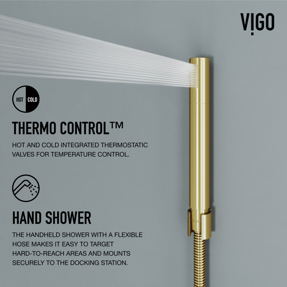 VIGO Rector 2-Jet Shower Panel with Shower Head, Matte Brushed Gold