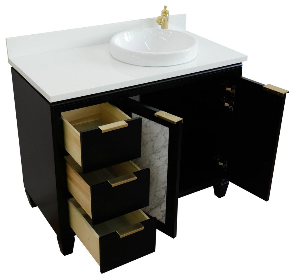 43" Single Vanity, Black Finish With White Engineered Stone Top