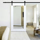 White Primed Mirror Sliding Barn Door with Hardware Kit., Carbon Steel Hardware, 48"x84" Inches, 1x Mirror One-Side