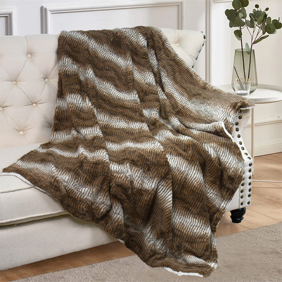 Elite Faux Fur Throw Blanket With Sherpa Backing, Brown, 60" X 80"