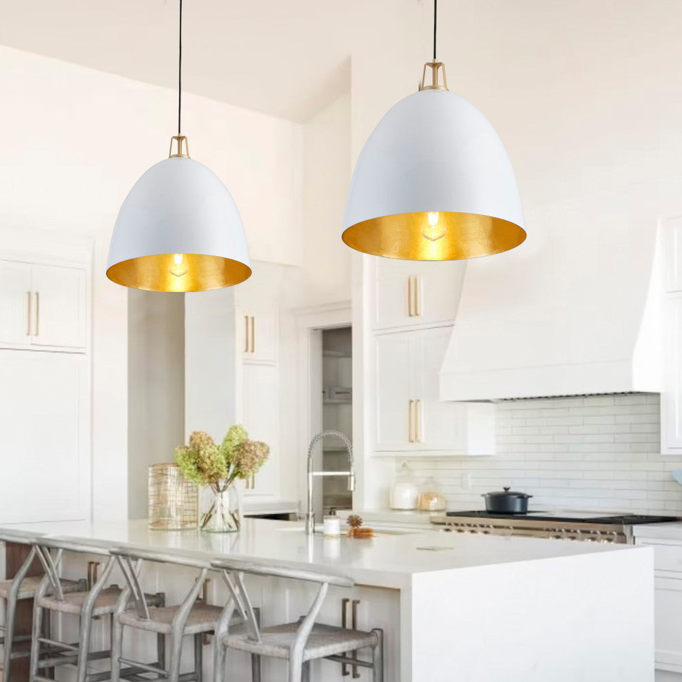Industrial Dome Metal Hanging Pendant Light Fixtures for Kitchen Island, White
