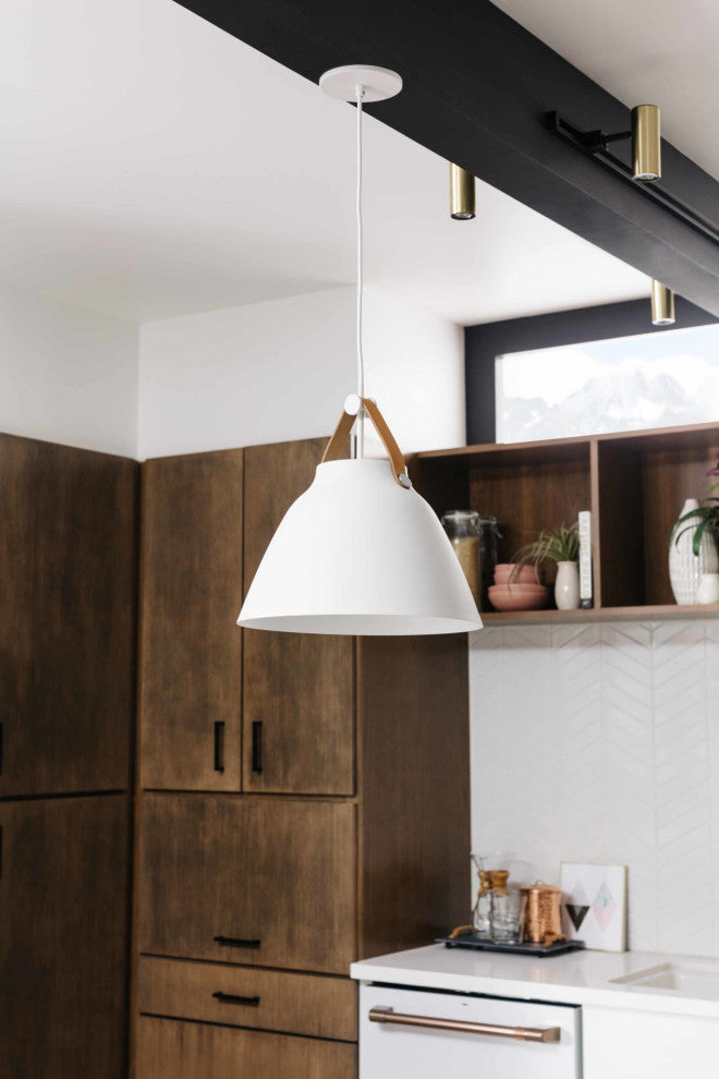 Maxim 11356 Nordic 1 Light 14" Aluminum Pendant - Tan Leather / White