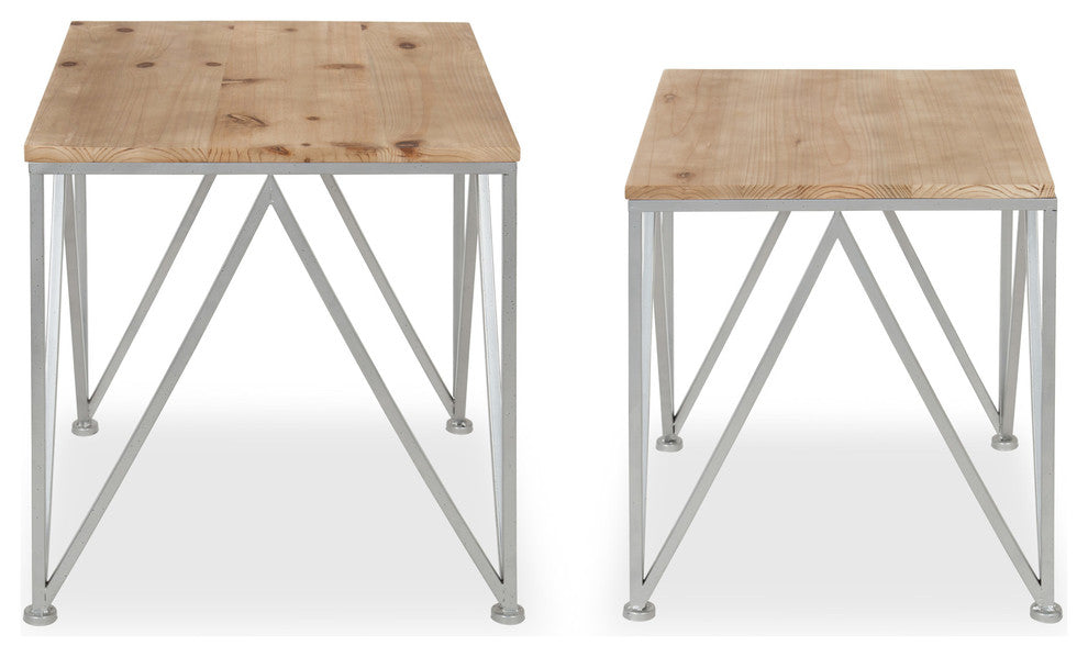 Uzma 2-Set Nesting Metal/Wood End Tables, Silver 2 Piece