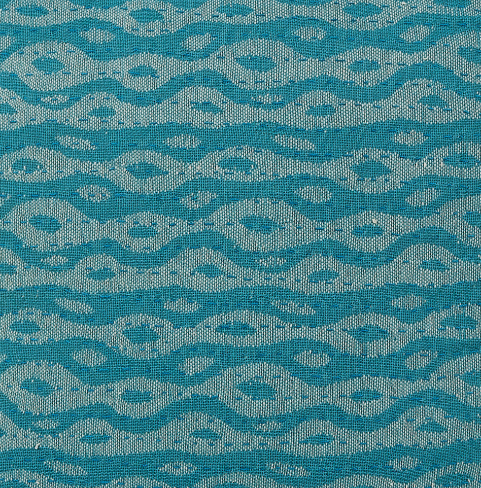 Artisan Hand Loomed Cotton Square Pillow, Blue Ocean Design, 24"