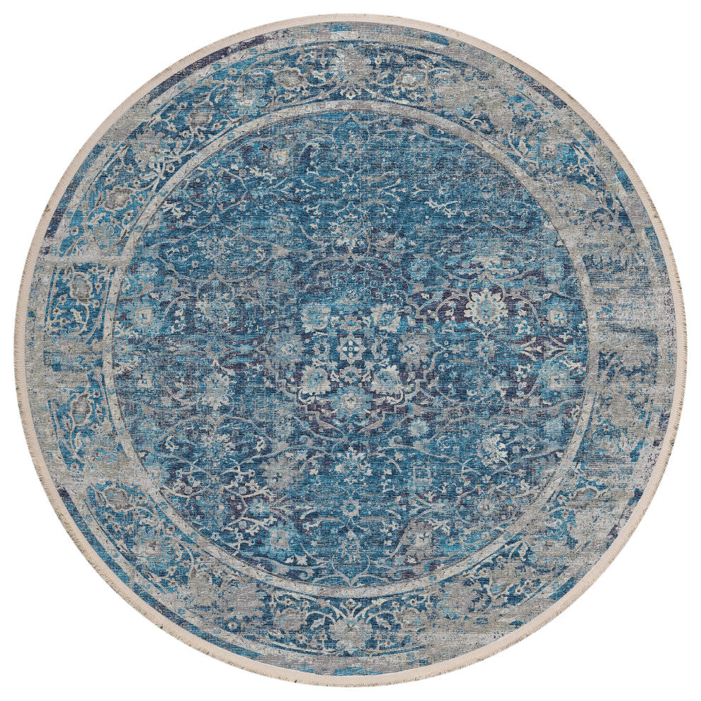 Indoor/Outdoor Marbella MB2 Navy Machine Washable 6' x 6' Round Rug