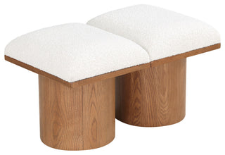 Pavilion Boucle Fabric Upholstered 2-Piece Modular Bench, Cream, Walnut Finish