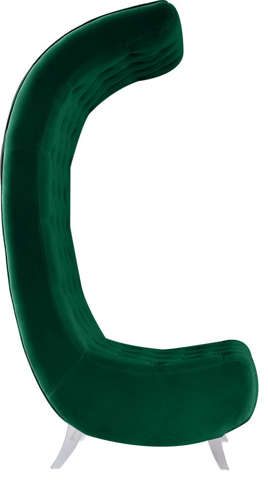Crescent Velvet Upholstered Rounded Accent Chair, Green
