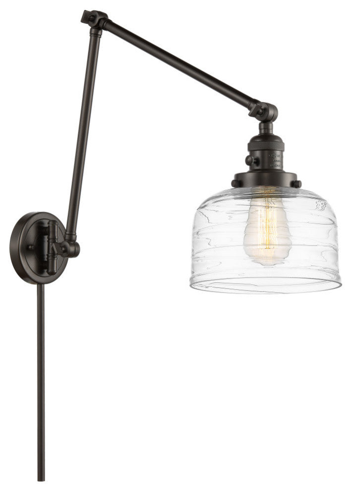 Bell Swing Arm With Switch, Oil Rubbed Bronze, Clear Deco Swirl