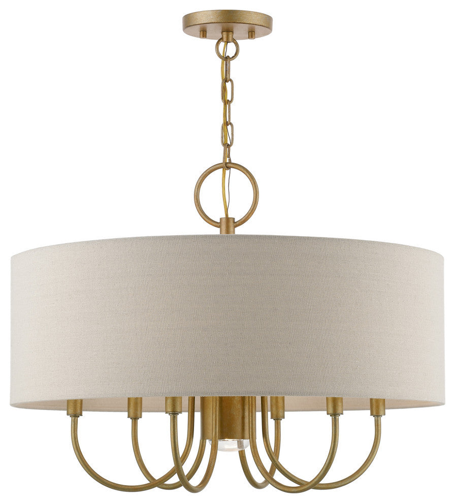 Burnett 7 Light Antique Gold Leaf With White Accents Pendant Chandelier