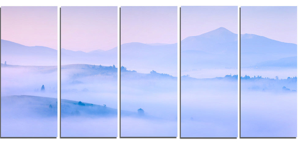 "Silhouettes of Morning Mountains" Landscape Photo Wall Art, 5 Panels, 60"x28"