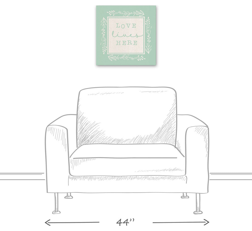 Love Lives Here On Mint 16x16 Canvas Wall Art