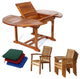 5-Piece Set Teak Oval Extension Table With Stacking Arm Chair and Cushions