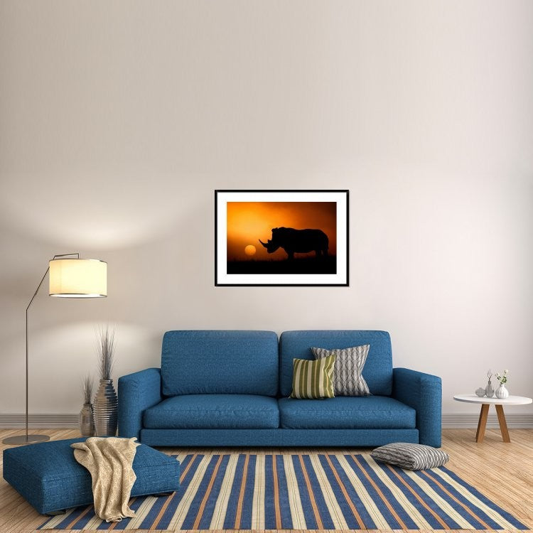 "Rhino Sunrise" Framed Digital Print by Mario Moreno, 44x32"