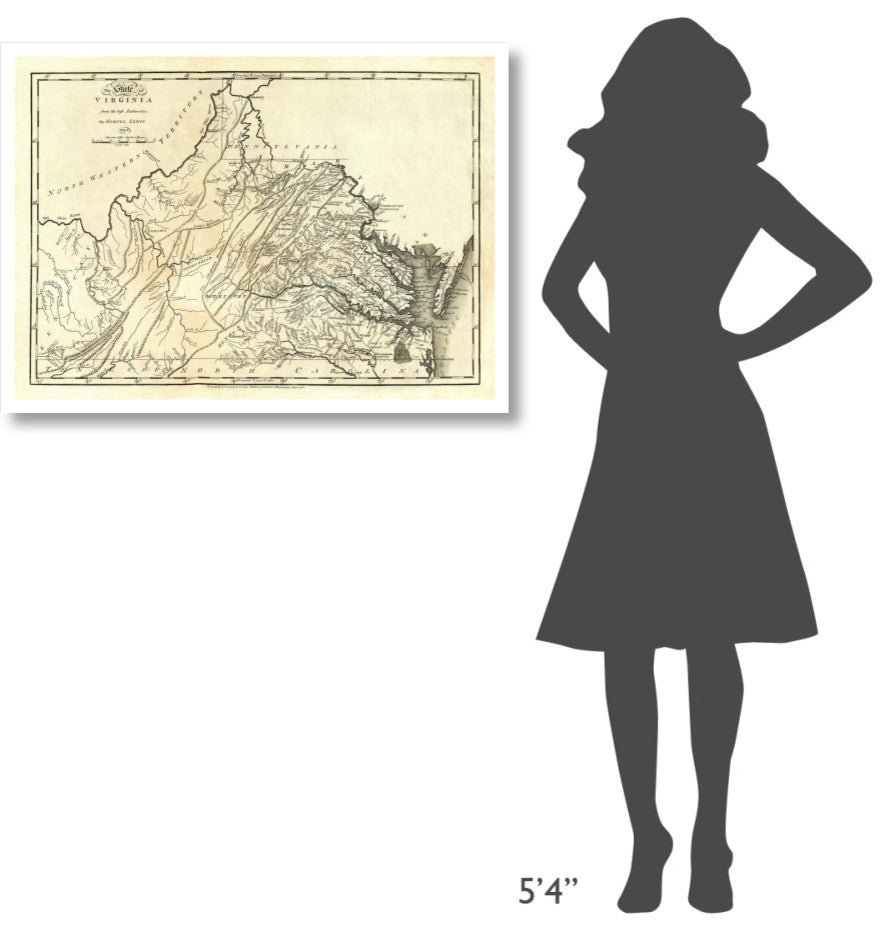 "State of Virginia, 1795" Digital Paper Print by Mathew Carey, 38"x28"