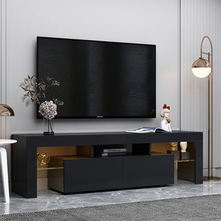 Modern Black TV benches MDF LED TV Stand w/Remote Control Lights