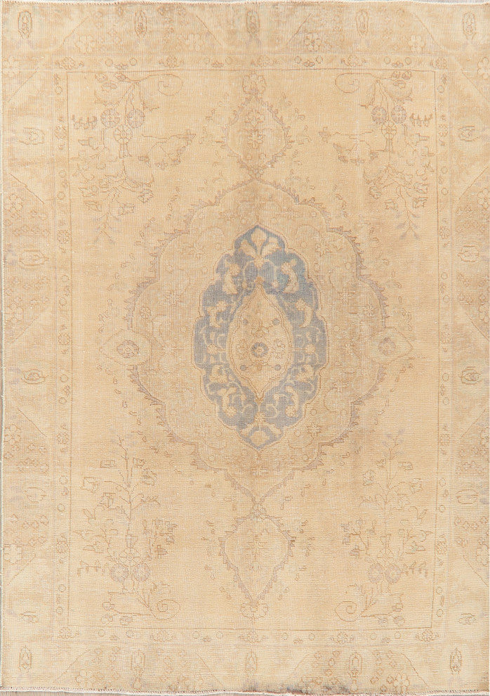 Consigned, Faded Vintage Traditional Persian Handmade Area Rug, Yellow, 6x8