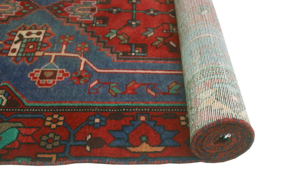 Fine Vintage Distressed Andric Red/Blue Runner, 3'5 x 10'2