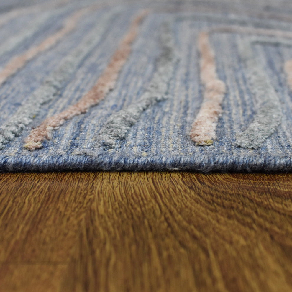 HAND WOVEN FLAT WEAVE KILIM POLYESTER RUGS -Rectangle,Blue Multicolor,Abstract, [Rectangle] 5'x8'