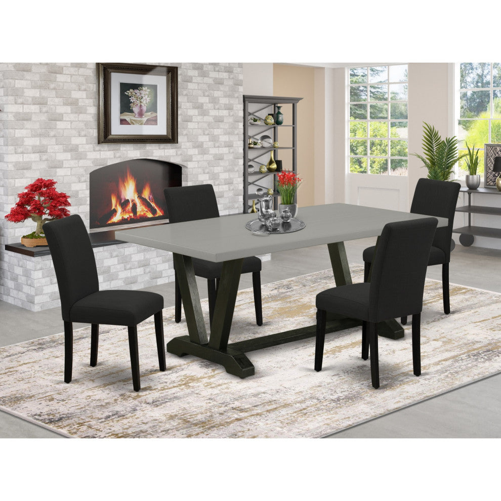 5-Piece Set, 4 Chairs and Rectangular Table, Black