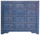 Distressed Deep Blue 12 Drawers Narrow Credenza Sideboard Cabinet