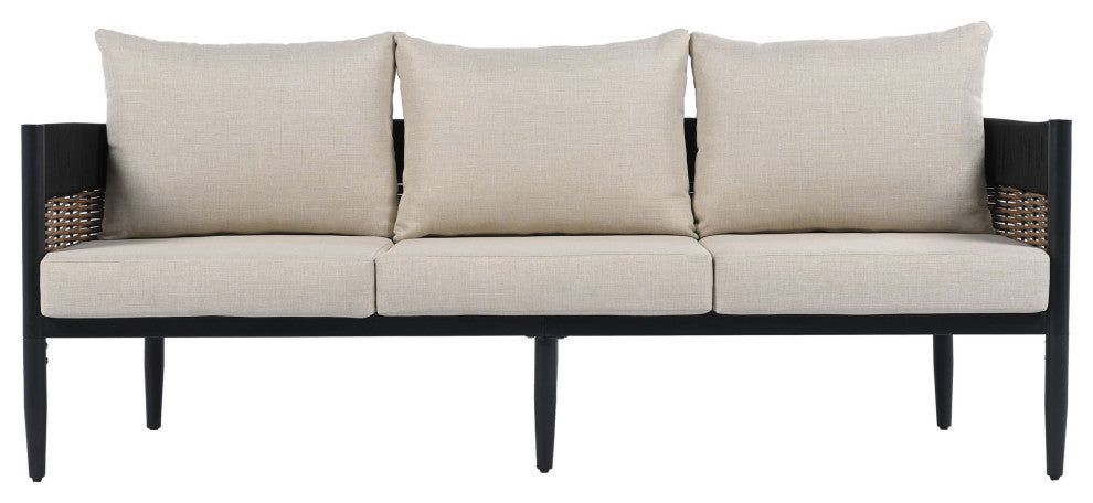 Safavieh Harrison Indoor-Outdoor 3 Seater Sofa, Black/Taupe