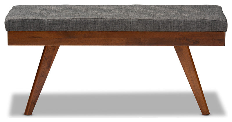 Alona Mid-Century Modern Medium Gray Fabric Upholstered Wood Dining Bench