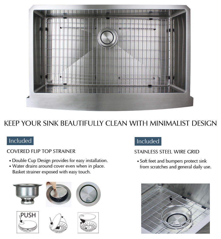 Transolid Diamond 36"x22" Single Bowl Farmhouse Kitchen Sink, Stainless